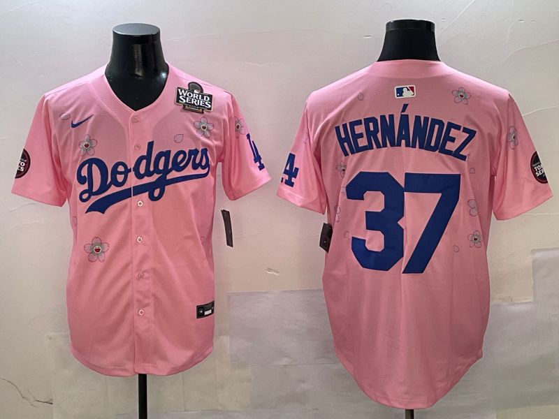 Men Los Angeles Dodgers #37 Hernandez Pink Sakura Edition 2025 Nike MLB Jersey style 7->los angeles dodgers->MLB Jersey